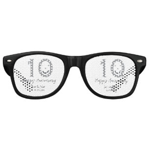 Happy 10th anniversary name date grey bold emoji retro sunglasses