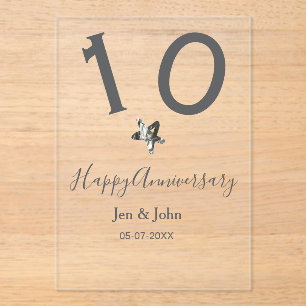 Happy 10th anniversary name date grey metal star b acrylic invitations