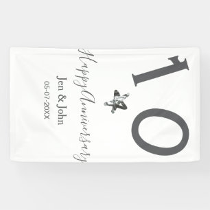 Happy 10th anniversary name date grey metal star b banner