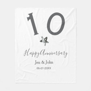 Happy 10th anniversary name date grey metal star b fleece blanket