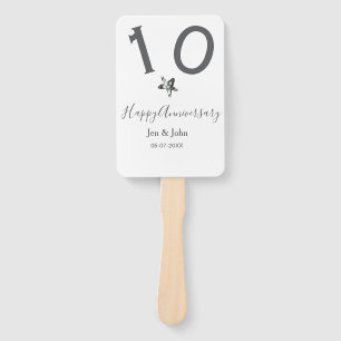 Happy 10th anniversary name date grey metal star b hand fan