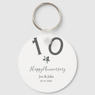 Happy 10th anniversary name date grey metal star b key ring