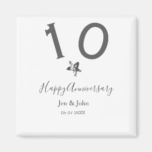 Happy 10th anniversary name date grey metal star b magnet