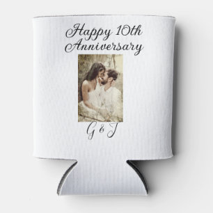 Happy 10th anniversary photo couple name letter can cooler
