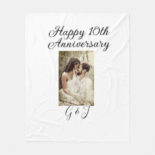 Happy 10th anniversary photo couple name letter fleece blanket