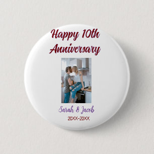 Happy 10th anniversary photo wedding couple name d 6 cm round badge