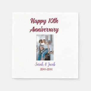 Happy 10th anniversary photo wedding couple name d napkin