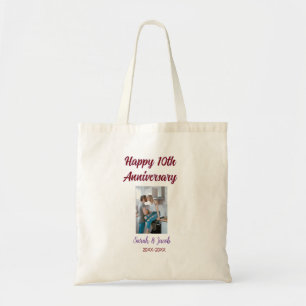 Happy 10th anniversary photo wedding couple name d tote bag