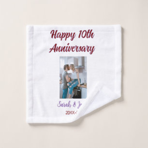 Happy 10th anniversary photo wedding couple name d wash cloth