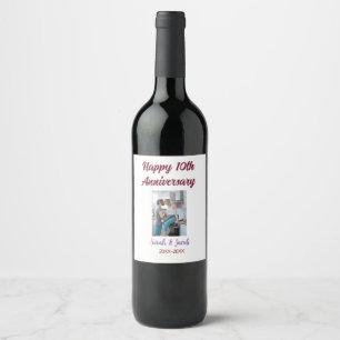 Happy 10th anniversary photo wedding couple name d wine label