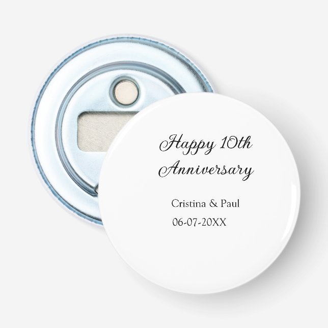 Happy 10th anniversary simple minimal wedding name bottle opener (Front)