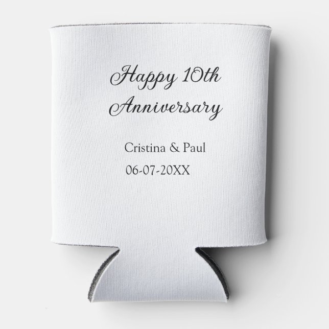 Happy 10th anniversary simple minimal wedding name can cooler (Front)