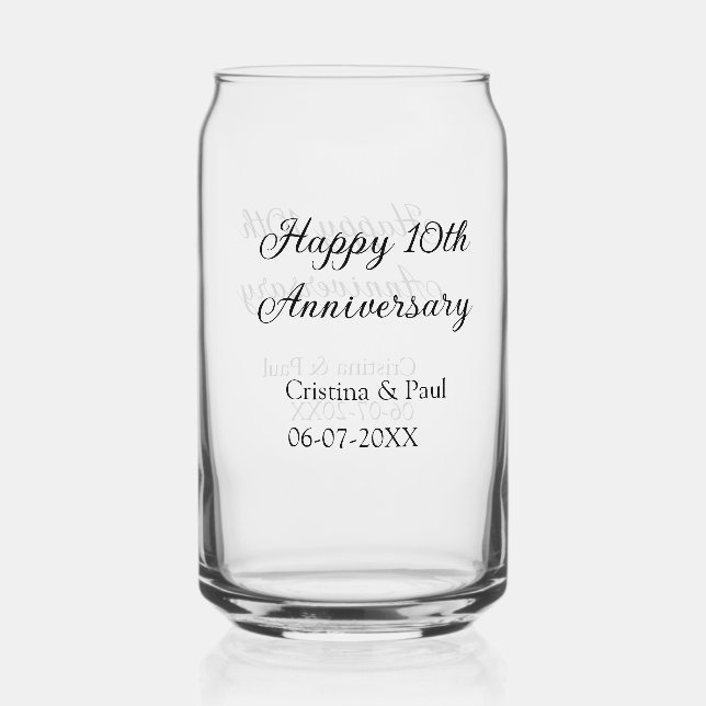 Happy 10th anniversary simple minimal wedding name can glass (Front)