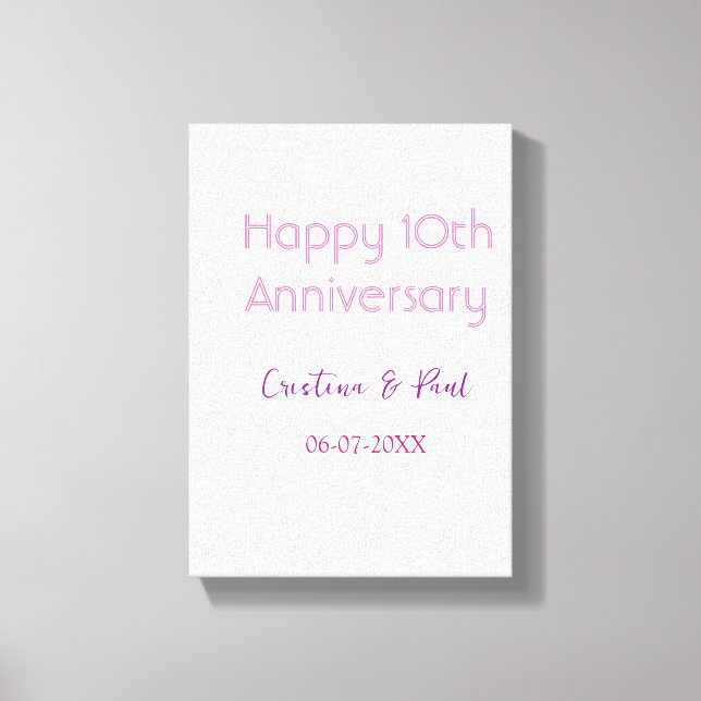 Happy 10th anniversary simple minimal wedding name canvas print (Front)