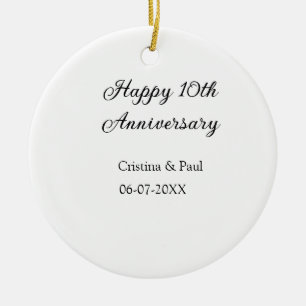 Happy 10th anniversary simple minimal wedding name ceramic tree decoration