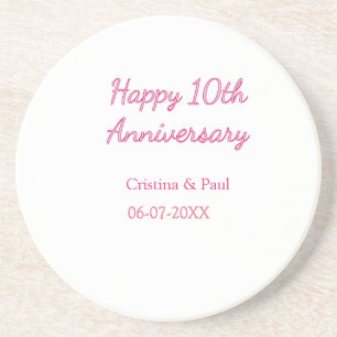 Happy 10th anniversary simple minimal wedding name coaster