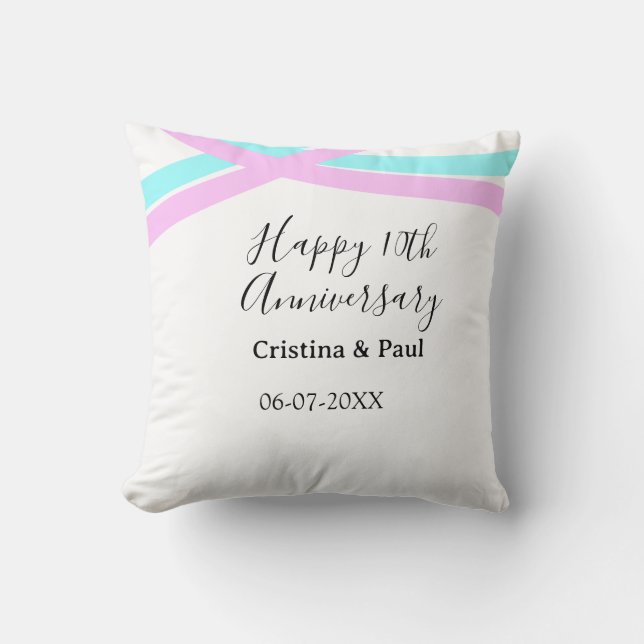 Happy 10th anniversary simple minimal wedding name cushion (Front)