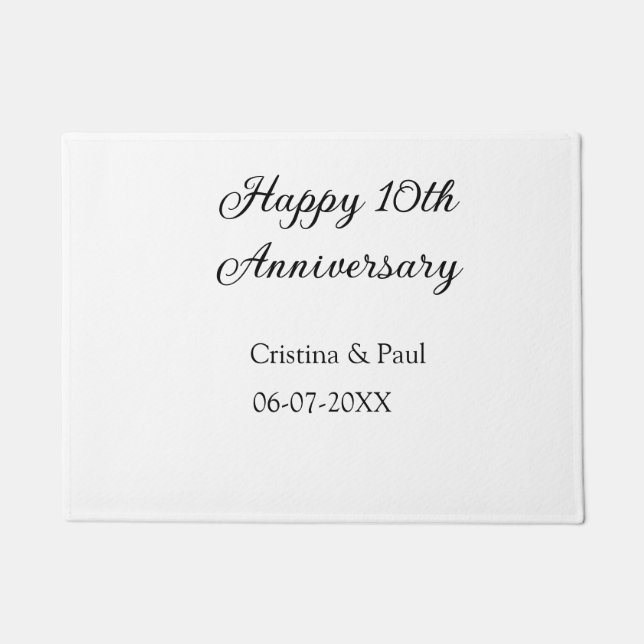 Happy 10th anniversary simple minimal wedding name doormat (Front)