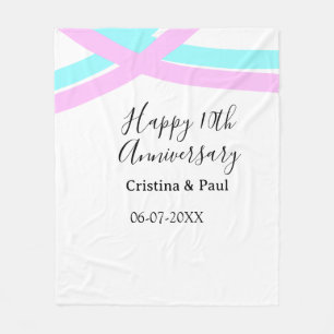 Happy 10th anniversary simple minimal wedding name fleece blanket