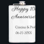 Happy 10th anniversary simple minimal wedding name hip flask<br><div class="desc">design</div>