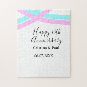 Happy 10th anniversary simple minimal wedding name jigsaw puzzle