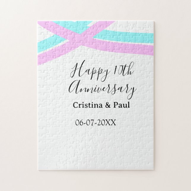Happy 10th anniversary simple minimal wedding name jigsaw puzzle (Vertical)