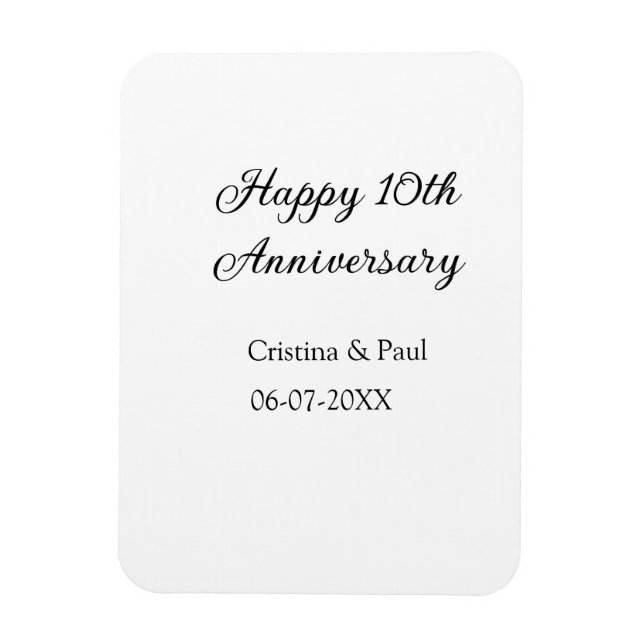 Happy 10th anniversary simple minimal wedding name magnet (Vertical)