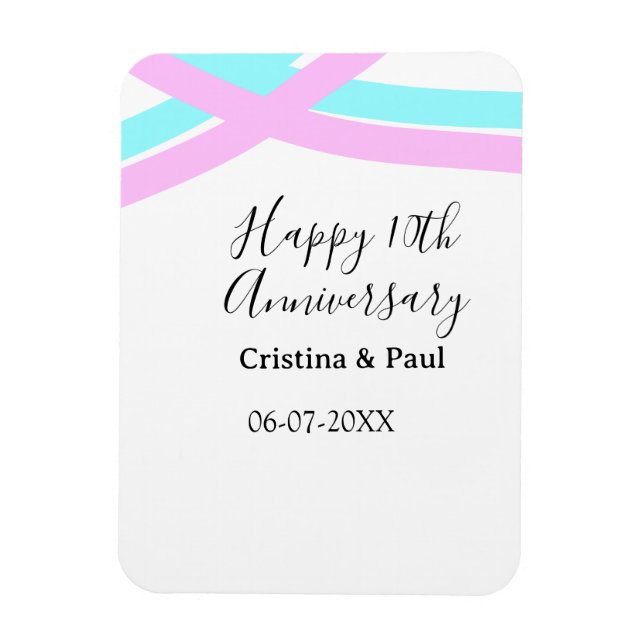 Happy 10th anniversary simple minimal wedding name magnet (Vertical)