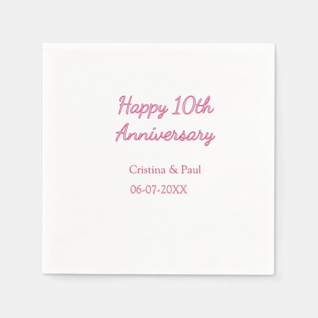 Happy 10th anniversary simple minimal wedding name napkin (Front)