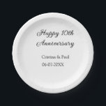 Happy 10th anniversary simple minimal wedding name paper plate<br><div class="desc">design</div>