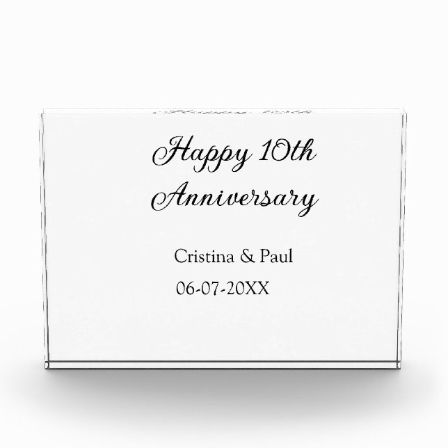 Happy 10th anniversary simple minimal wedding name photo block (Front)