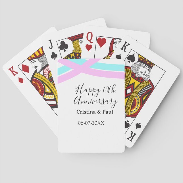 Happy 10th anniversary simple minimal wedding name playing cards (Back)