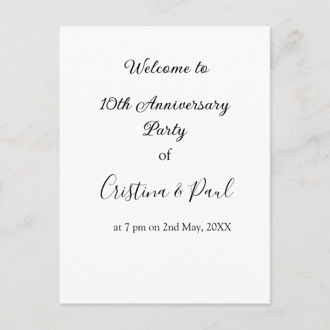 Happy 10th anniversary simple minimal wedding name postcard (Front)