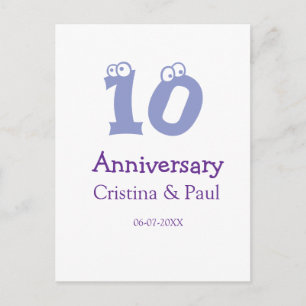 Happy 10th anniversary simple minimal wedding name postcard