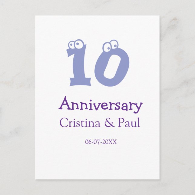 Happy 10th anniversary simple minimal wedding name postcard (Front)