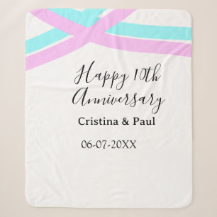 Happy 10th anniversary simple minimal wedding name sherpa blanket