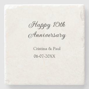 Happy 10th anniversary simple minimal wedding name stone coaster