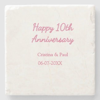 Happy 10th anniversary simple minimal wedding name stone coaster