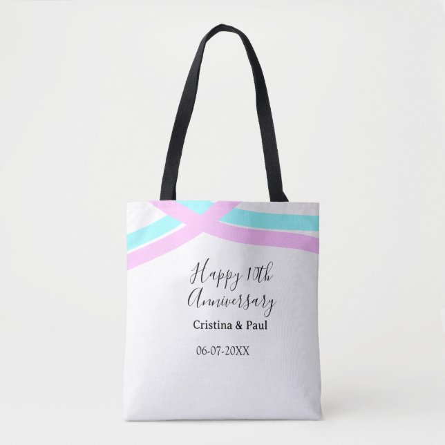 Happy 10th anniversary simple minimal wedding name tote bag (Front)