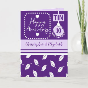 Happy 10th Anniversary Tin add names purple Card