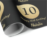 Happy 10th Birthday Black and Gold Glitter Wrapping Paper<br><div class="desc">Happy 10th Birthday Black and Gold Glitter Wrapping Paper with personalised name. For further customisation,  please click the "Customise it" button and use our design tool to modify this template.</div>