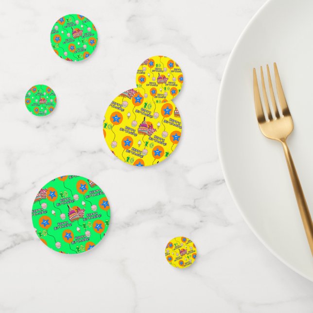 Happy 10th Birthday Confetti, #10 Yellow & Green Confetti (Group)