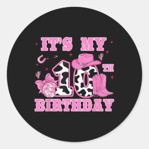 Happy 10th Birthday Girl Outfit Rodeo Western Cowg Classic Round Sticker