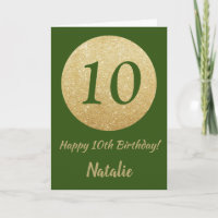 Happy 10th Birthday Green and Gold Glitter Card