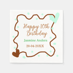 Happy 10th birthday green pastel brown border span napkin