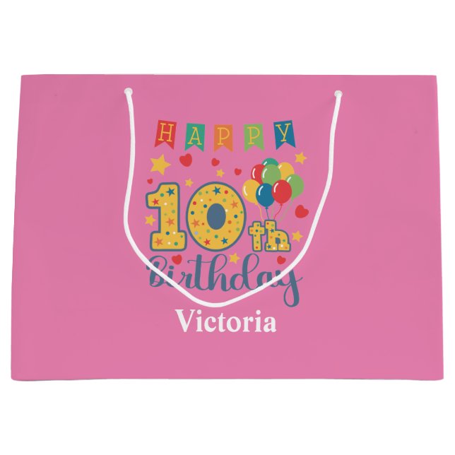 Happy 10th Birthday Large Gift Bag (Front)