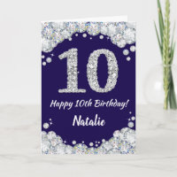 Happy 10th Birthday Navy Blue and Silver Glitter