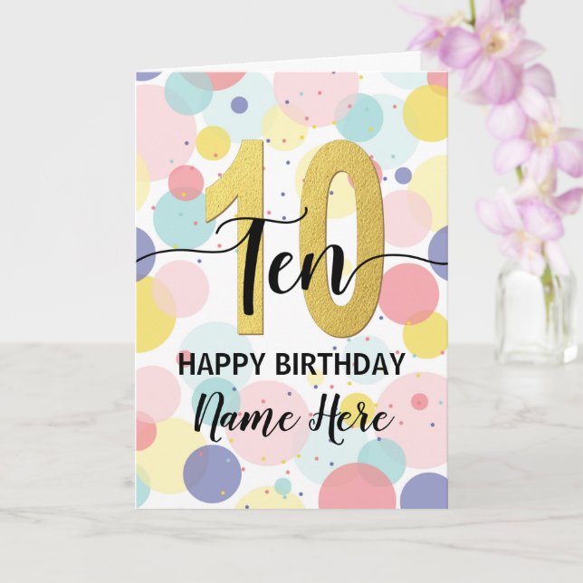 Happy 10th Birthday Pastel Rainbow Gold Woman Card (Orchid)