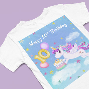 Happy 10th Birthday Unicorn with Birthday Cake T-Shirt