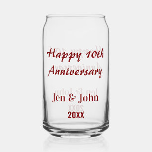 Happy 10th wedding anniversary mauve simple name  can glass